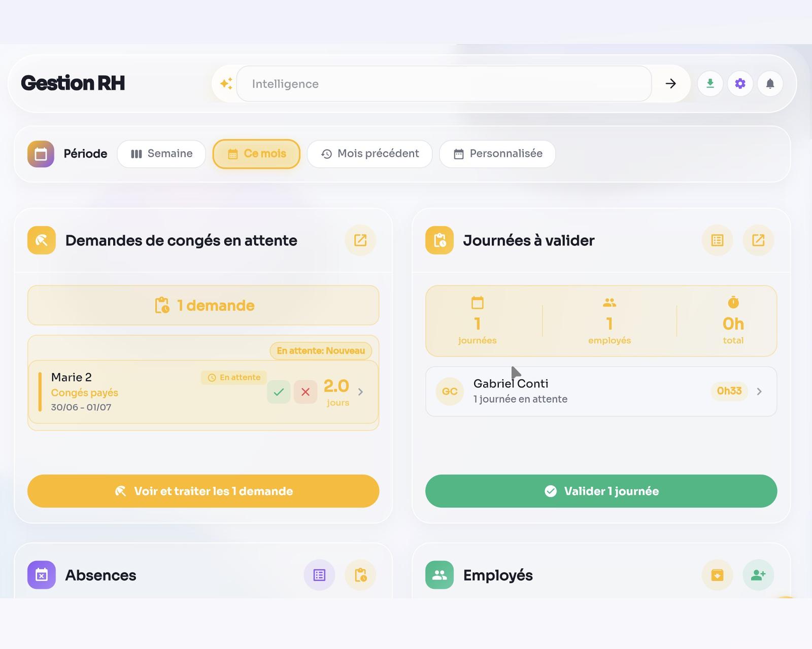 Gestion RH Kwenti : demandes de congés et journées à valider