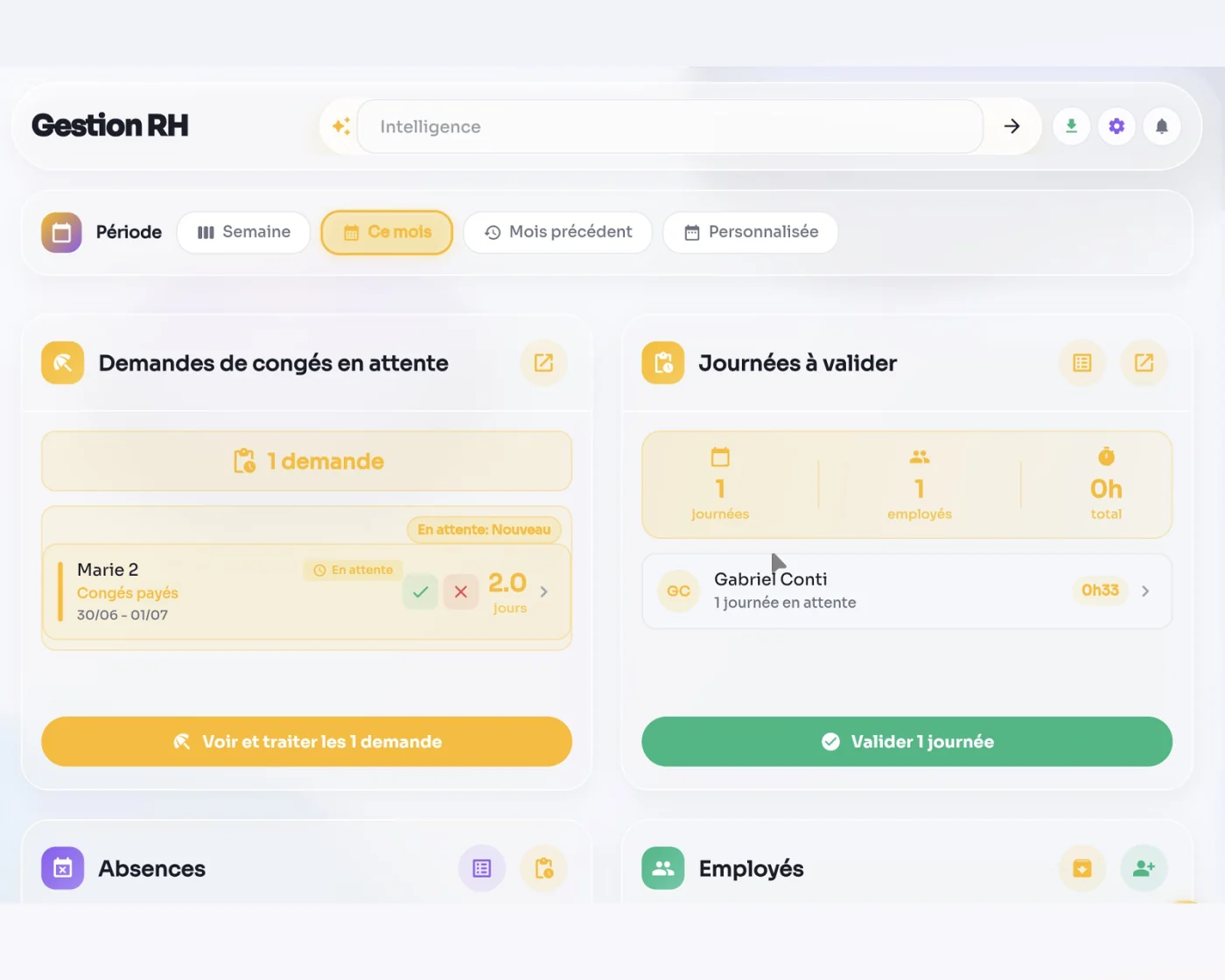 Gestion RH Kwenti : demandes de congés et journées à valider