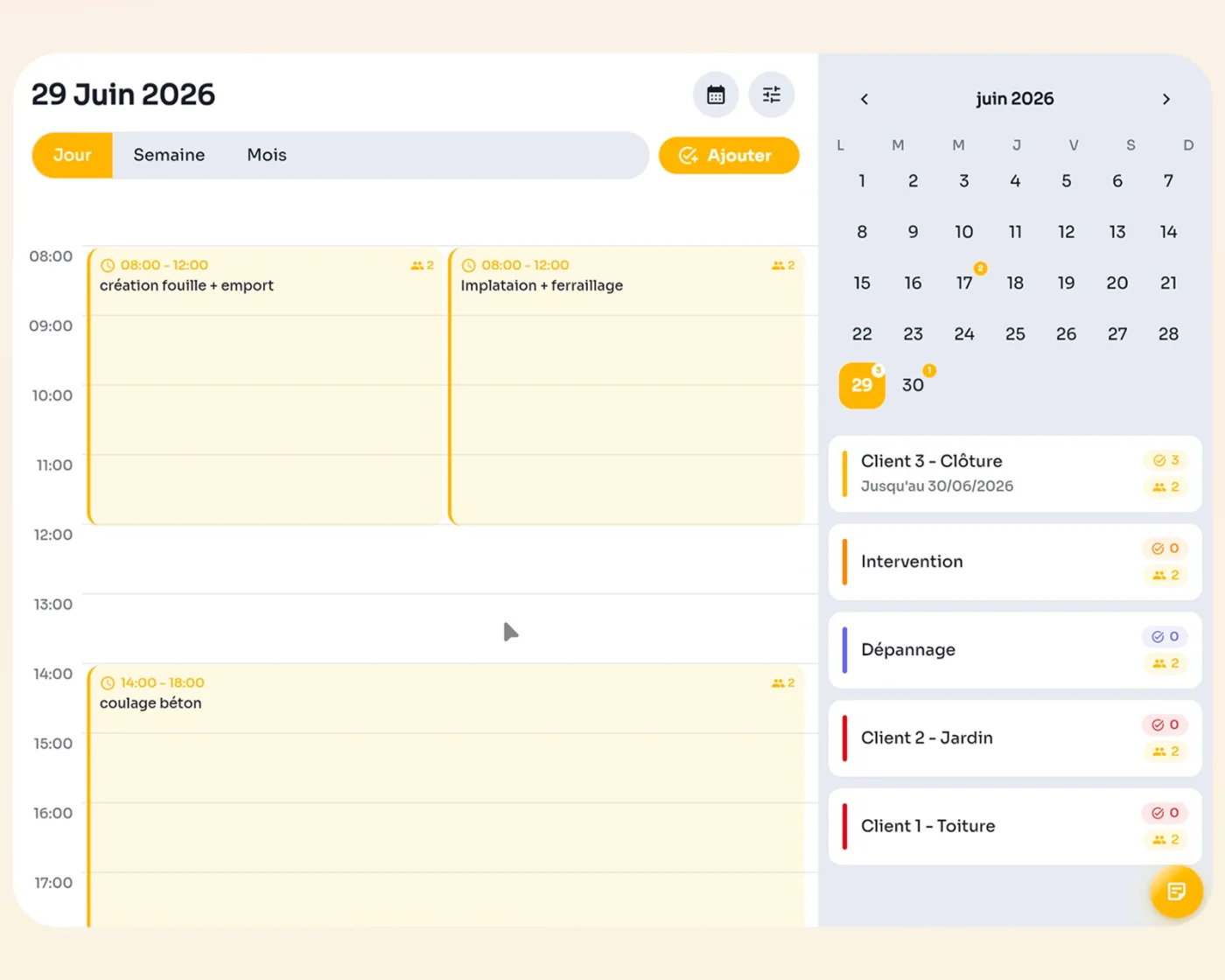 Vue planning Kwenti : organisation des équipes à la journée